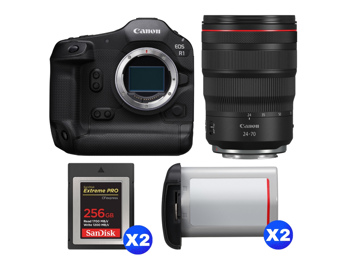 Eos R1 + Rf 24 70mm F/2.8 L Is Usm + 2 Sandisk 256gb Extreme Pro Cfexpress Type B + 2 Canon Lp e19 + Ebook Pricedirect CANON