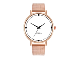 Relógio de Pulso Feminino de Moda com Pulseira de Malha Cor Rosa Ouro Quartzo