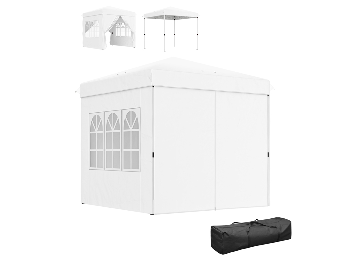 Tenda Dobrável Pop-up 248x248x270 Cm Com 4 Paredes Laterais Anti-uv Altura Ajustável E Bolsa De Transporte Branco