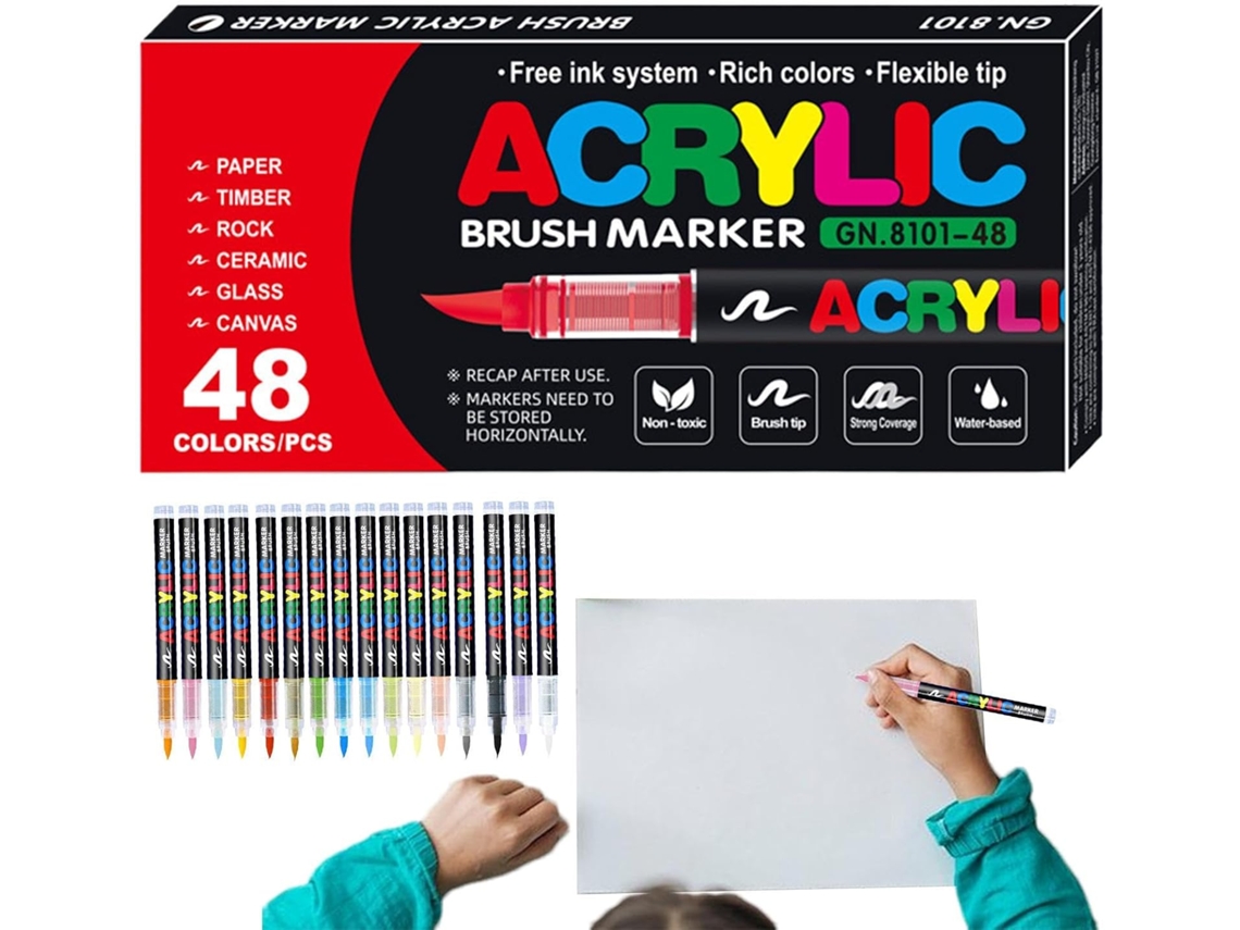 Marcadores De Tinta Acrílica Com Ponta Pincel– Conjunto De De 31 X 15 X 2, 7 Cm, Acrílicos À Prova D' Água,