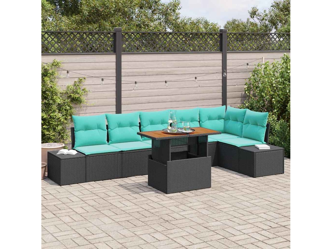 Vidaxl Conjunto De Sofá De Jardim 7 Unid. Preto Rattan Sintético