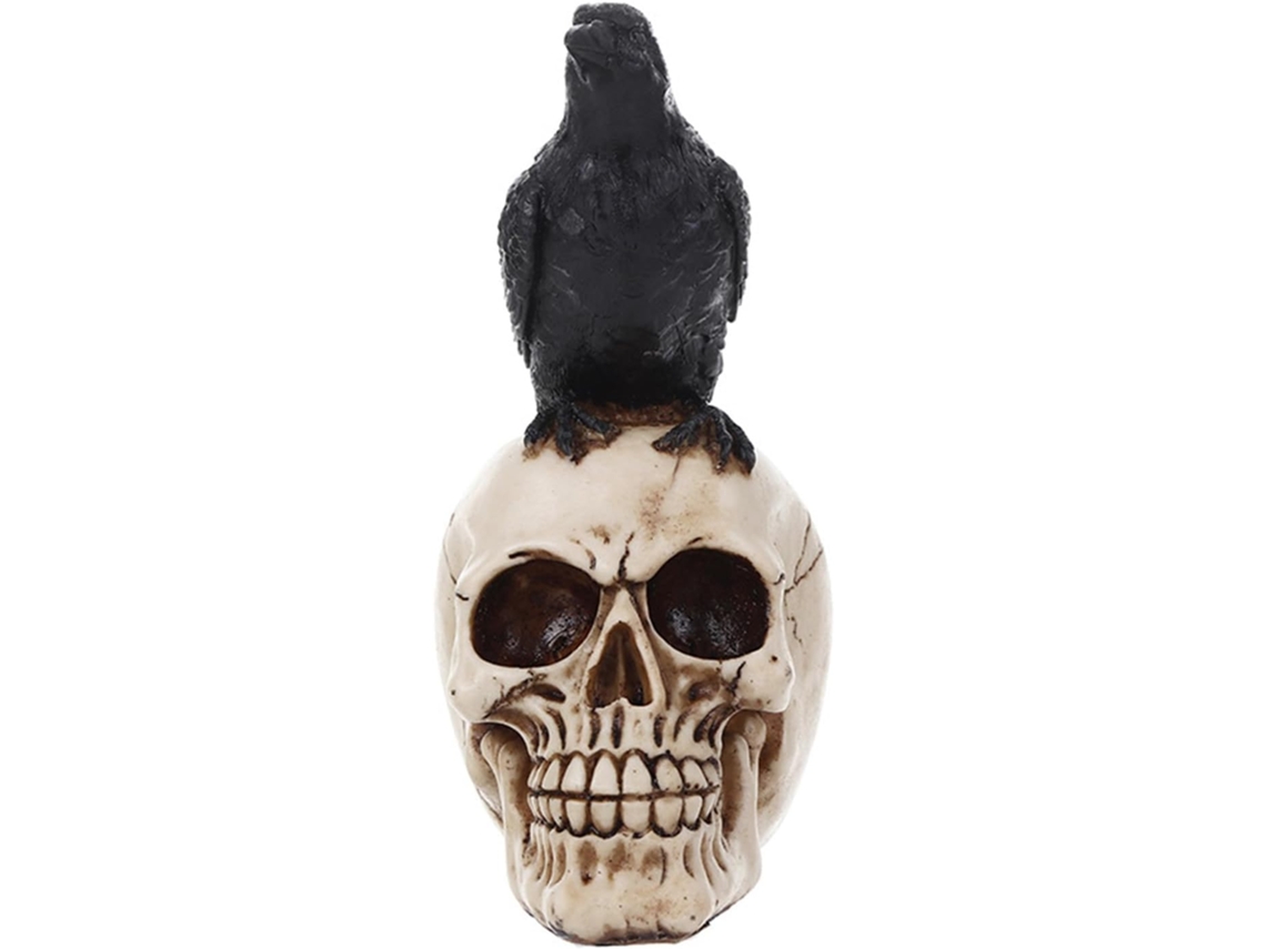 Estátua De Corvo Sobre Crânio, Decoração De Halloween, Corvo Sobre Esqueleto, Peça De Arte Gótica Re Gokoco