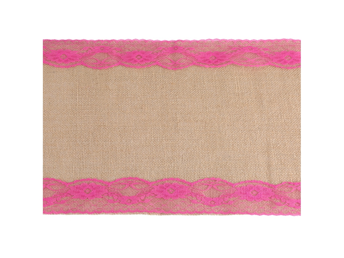 Toalha De Mesa Em Saco Velho Com Renda, Caminho De Mesa Rústico Natural Para Casamento E Festa, Decor Vermelho-rosa