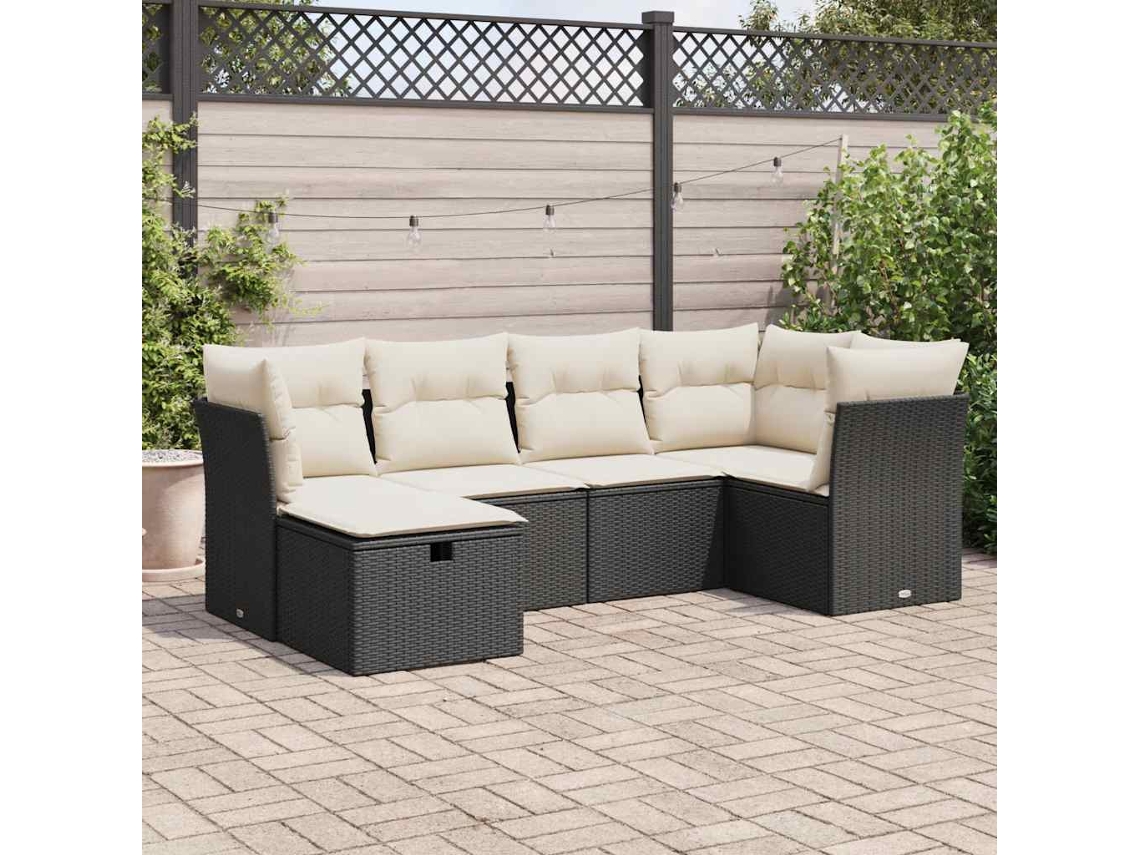 Vidaxl 6 Pcs Conjunto Sofás De Jardim C/ Almofadões Vime Pe Preto