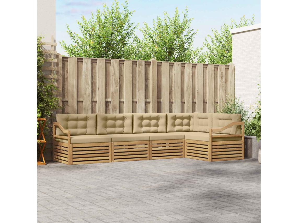 Vidaxl Conjunto De Sofás Para Exterior 5 Unid. Branco E Bege Poliéster
