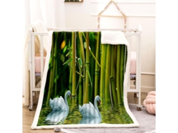 Manta com Estampa de Cisne Verde em Microfibra 80x150cm