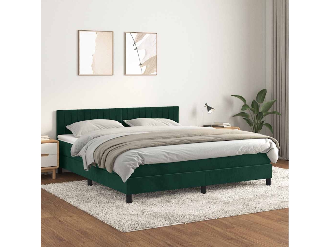 Vidaxl Cama Com Molas/colchão 180x200 Cm Veludo Verde-escuro