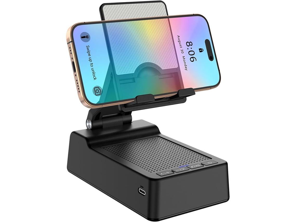 Suporte para celular com alto-falante Bluetooth sem fio, ajustável, base antiderrapante, som surround HD, compatível com celulares e tablets AQUAFORGE