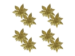 8 Flores Douradas de Glitter Grandes Ornamentos para Decoração de Natal NEVEANCE