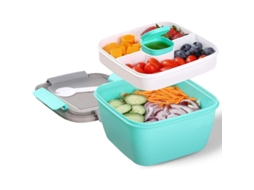 CONTAINER de salada Nova Line de 38 Oz com 2 compartimentos e copo de molho para almoço