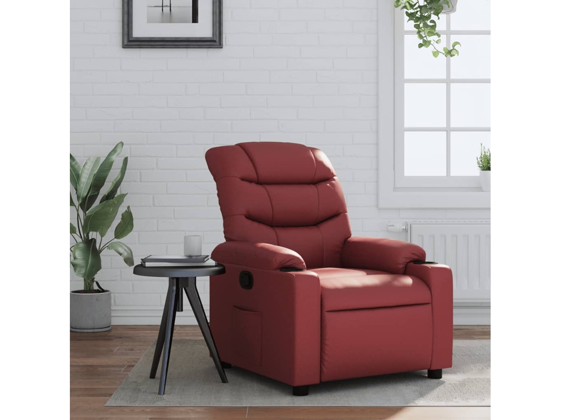 Poltrona reclinável couro artificial vermelho tinto