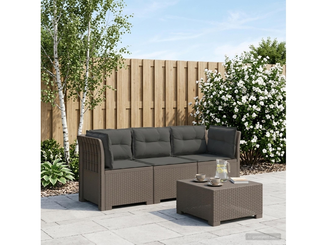 Vidaxl Sofá De Jardim 3 Lugares Com Almofadas Visual Rattan Pp