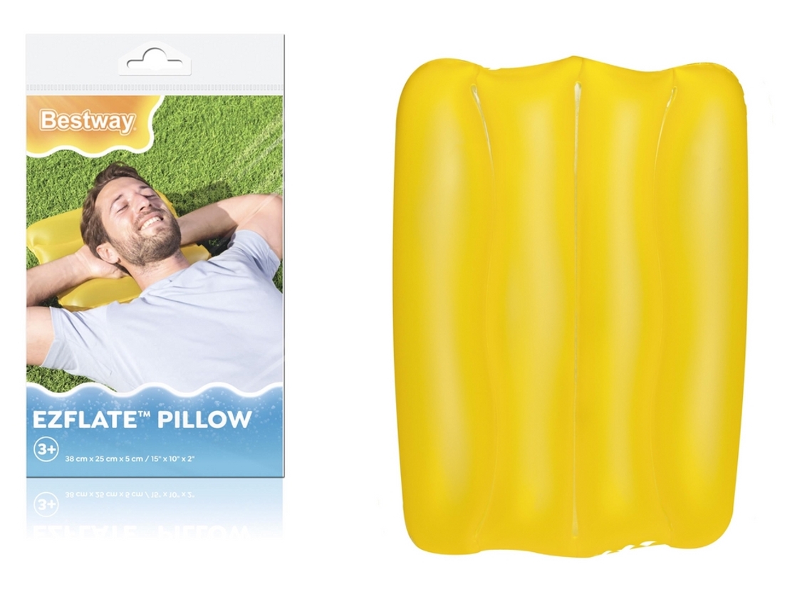 Almofada Inflável De Viagem, Cor Amarelo, 38x25x5 Cm, Com Bomba De Ar, Compacta Para Apoio De Pescoço E Cabeça Em Avião, Carro Ou Comboio