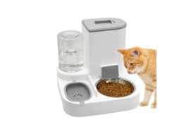 Comedouro e Bebedouro Automático para Gatos, Tigela Removível em Aço Inoxidável, Armazenamento de Ração Cinza AQUAFORGE