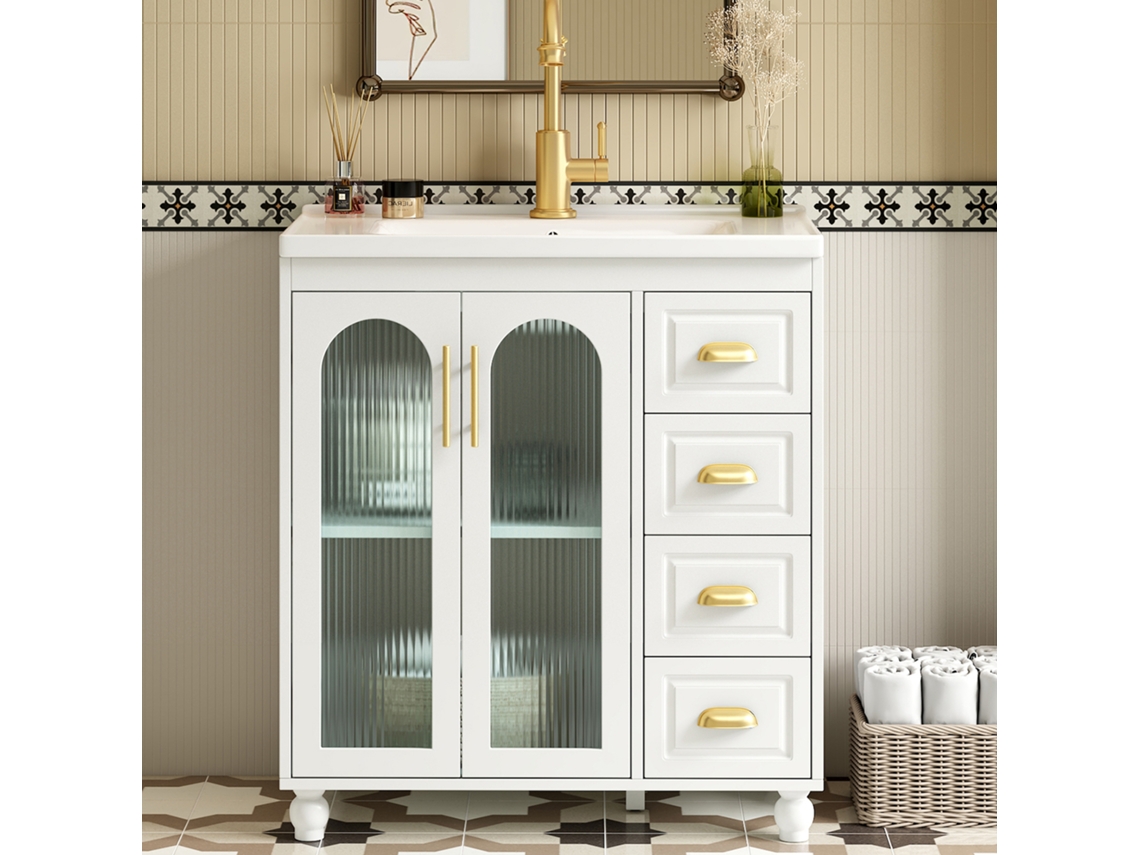 Móvel De Lavatório Individual, Cerâmica De 80 Cm, Branco