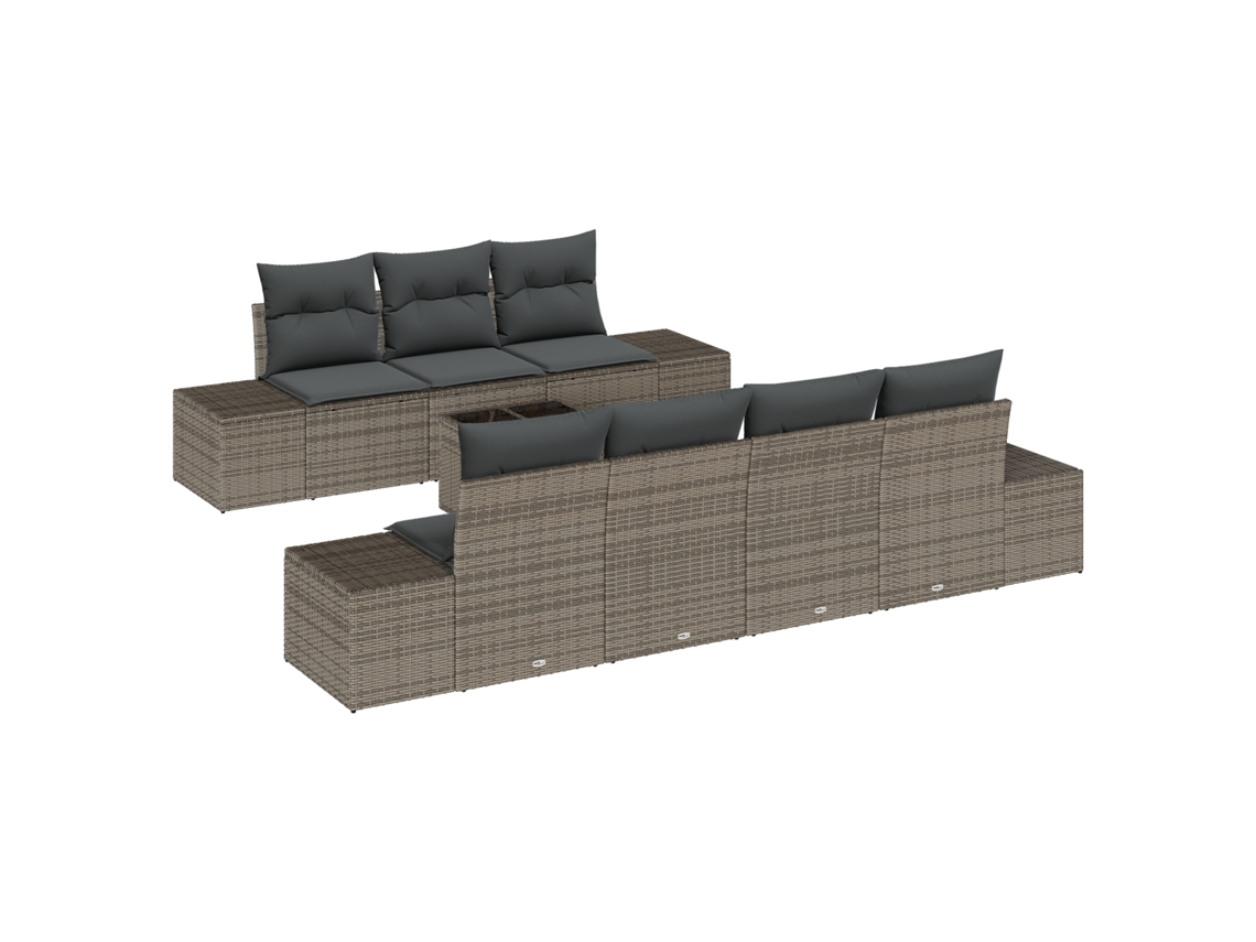 Conjunto 8 Sofá De Jardim Vidaxl Cinzento Vime Pe (55 X 55 X 37 Cm)