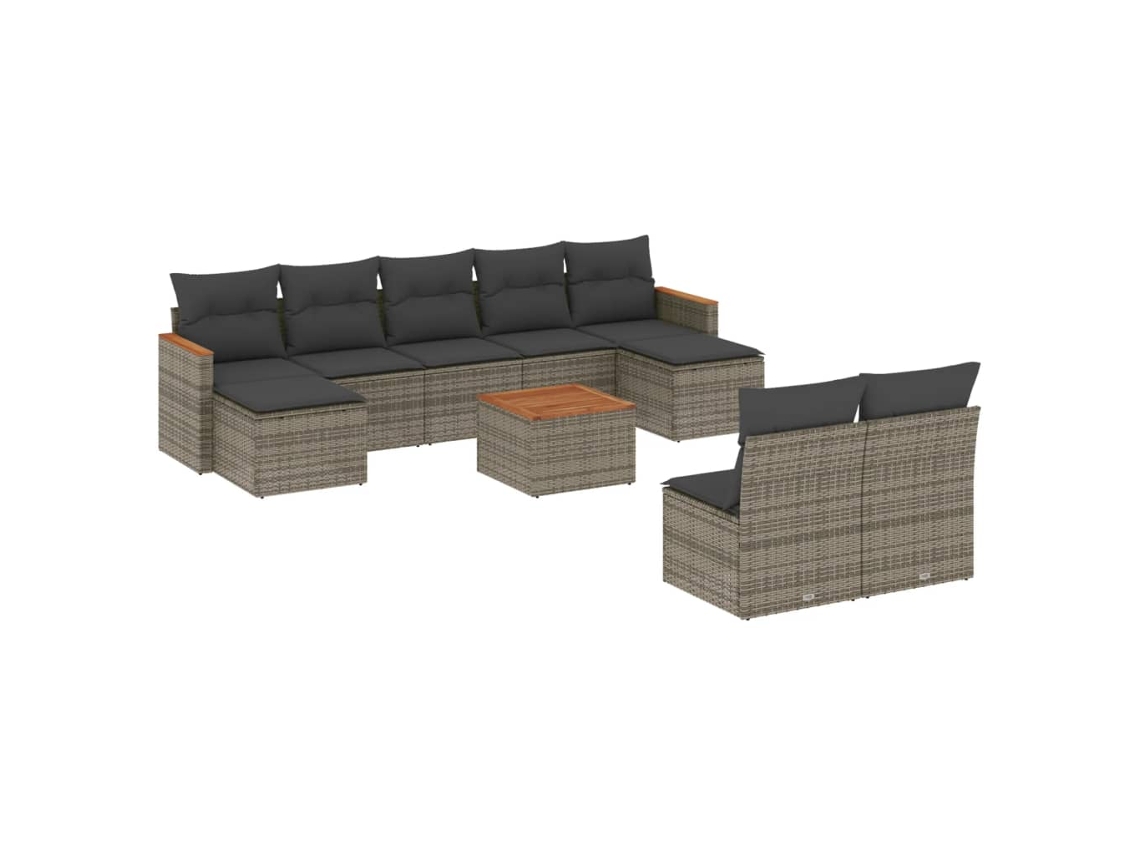 Conjunto de 10 Sofás de Jardim com Almofadões Vime Pe Cinzento MAISON EXCLUSIVE
