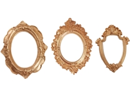 Conjunto 3 Miniaturas Porta Retratos Resina Dourada Decoração Chique Elegante Ornamento Tamanho Compacto GOKOCO