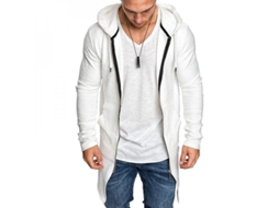 Jaqueta masculina Rebe, longa com capuz e zíper, estilo suéter, para o inverno, manga longa, modelagem slim, tamanho M, branca.