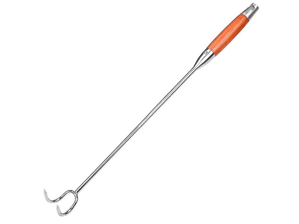 Gancho Para Assar De Aço Inoxidável E Madeira - Ideal Para Churrasco, Camping E Cozinha