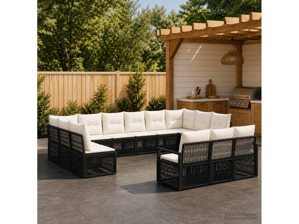 Vidaxl Conjunto De Sofá De Jardim 13 Unid. Preto Vime Pe