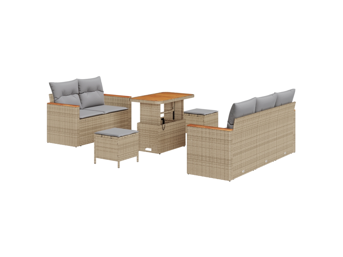 Conjunto 10 Móveis Para Exterior Vidaxl Bege Vime Pe (179 X 179 X 85 Cm)