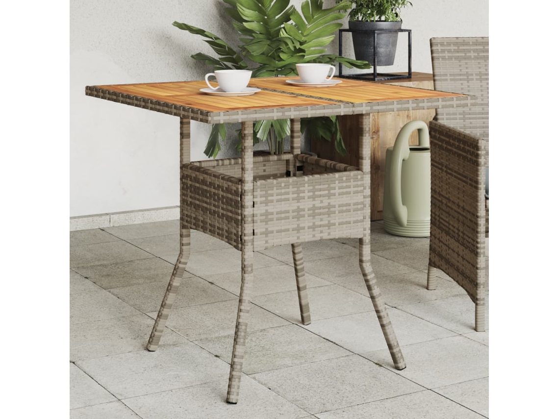 Vidaxl Mesa De Jardim Com Tampo Em Acácia 80x80x75 Cm Vime Pe Cinza
