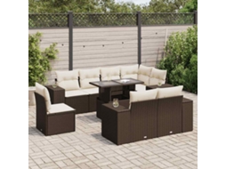 Vidaxl 9 Pcs Conjunto Sofás P/ Jardim C/ Almofadões Vime Pe Castanho