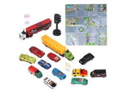 Walshlxq conjunto de 14 Coches de Metal para Niños, Juguetes Educativos Con Mapa, Semáforo Y Señales de Tráfico, Regalo para Niños