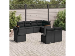 Vidaxl 8 Pcs Conjunto Sofás de Jardim com Almofadões Vime Pe Preto