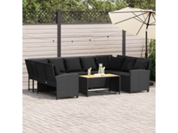 Vidaxl Sofá De Jardim Com Almofadões Vime Pe Preto