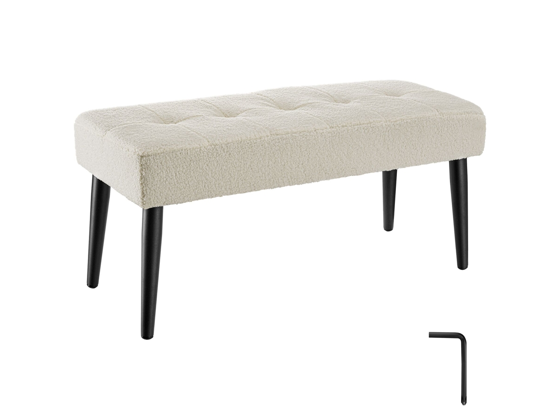 Banco TECTAKE Estofado em Tecido com Espuma de Alta Densidade, Pernas de Aço, Resistente 220kg, Bouclé Branco