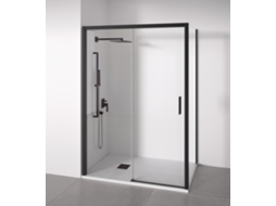 BELLOBATH Paroi de duche angular 1 deslizante + 2 fixos Vidro anticalcário 6mm Preto Largura adaptável 110-115x72-75 cm Porta esquerda
