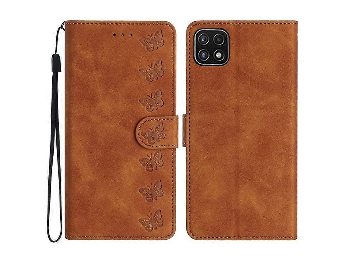 Capa Tipo Carteira De Couro Sintético Com Estampa De Borboleta E À Prova De Quedas, Compatível Com Samsung Galaxy A22 5g (versão Ue)
