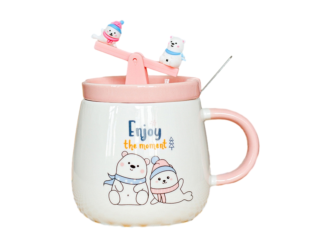 Caneca de Cerâmica de 350Ml com Tampa Caneca de Água Criativa para Escritório e Café Da Manhã NEVEANCE