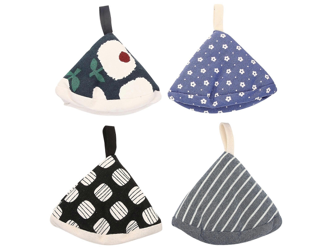 4 Fundas Antiquemaduras para Mango de Tapa de Olla Hechas de Algodón Con Diseño Colgante Y Aislamiento Térmico 10,00x10,00x2,00cm como Se Muestra