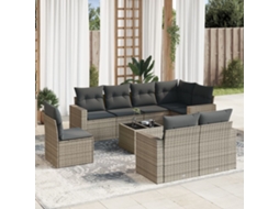 Vidaxl 9 Pcs Conjunto Sofás P/ Jardim Com Almofadões Vime Pe Cinzento