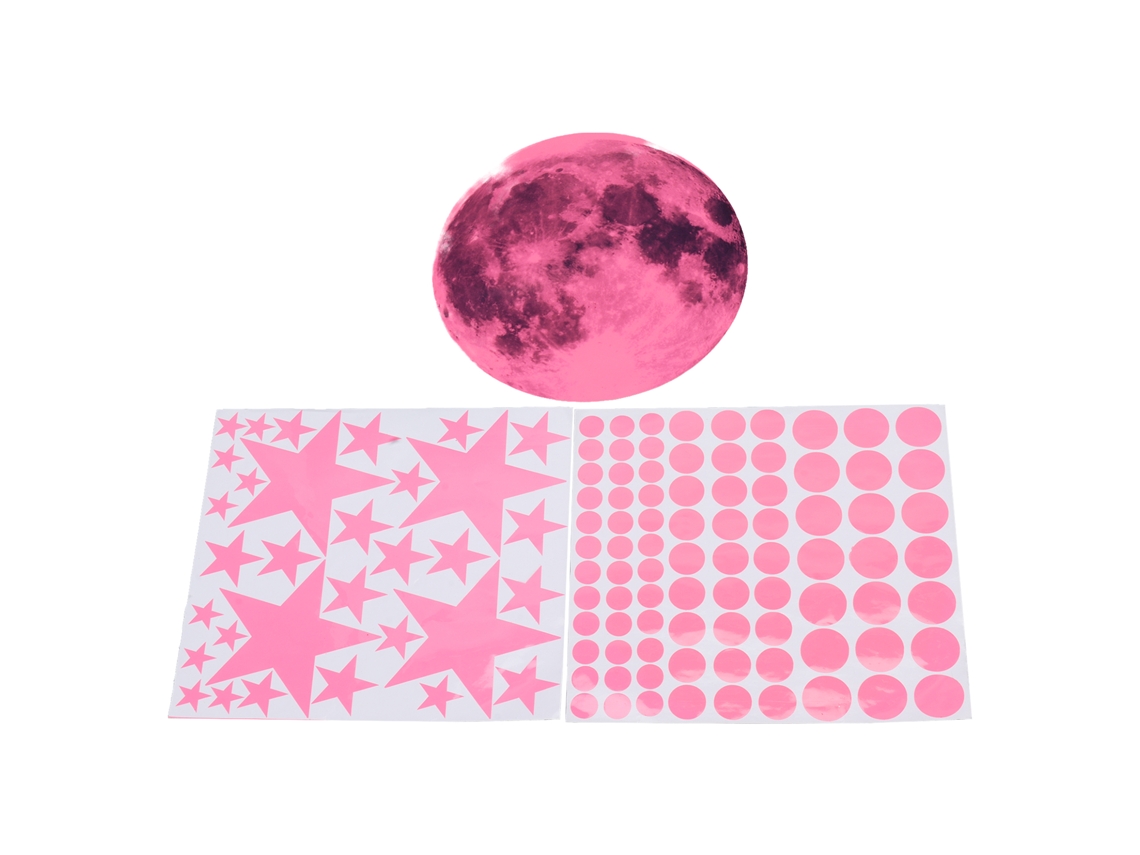 Adesivos de parede luminosos WalshLXq com lua e estrelas, decoração noturna para quarto e sala de estar, rosa