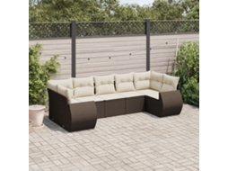 Vidaxl 7 Pcs Conjunto De Sofás Jardim C/ Almofadões Vime Pe Castanho