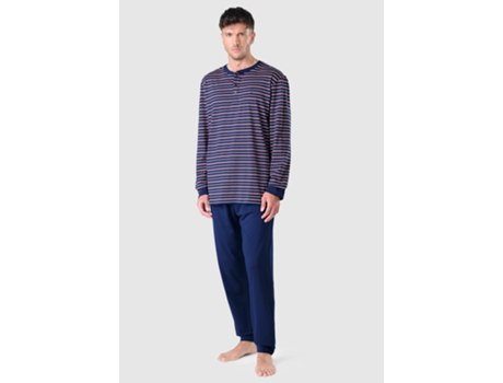 Pijama masculino listrado de malha de algodão com carcela longa The Night Owl