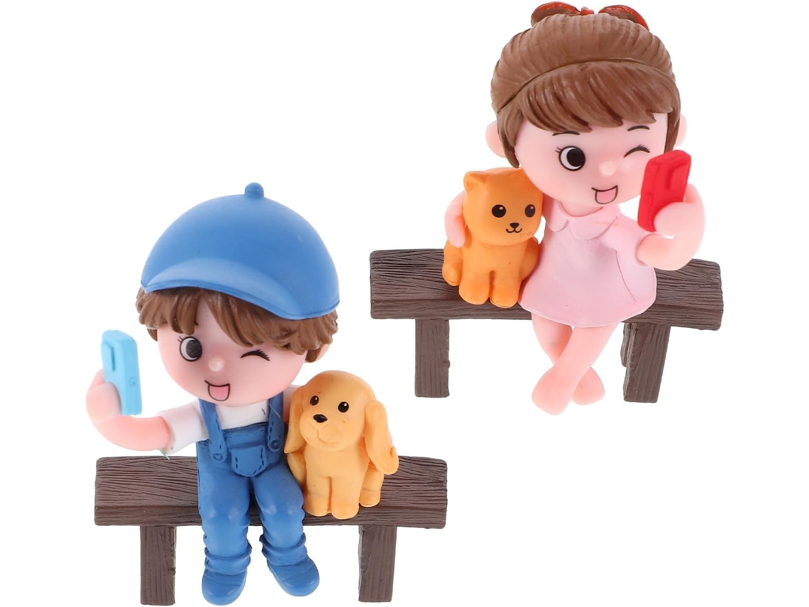 Conjunto Miniaturas Casal Sentado Pvc Decoração Micro Paisagens Design Compacto Romântico Presente Ideal GOKOCO