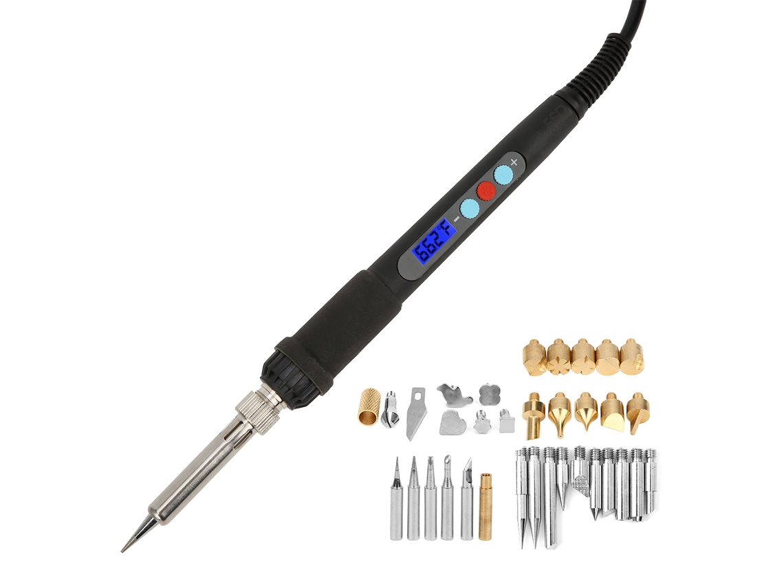 Kit de ferro de solda digital com 42 peças e LCD para marcenaria.
