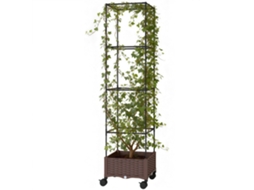 Vaso Elevado Com Treliça De 20l, Rodas Trancáveis E Sistema De Autoirrigação, Brown
