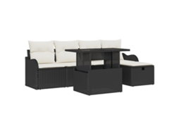 Conjunto 6 Móveis De Jardim Vidaxl Preto Vime Pe (100 X 55 X 73 Cm)