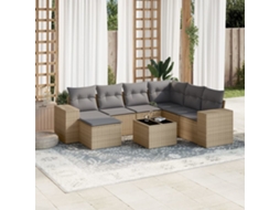 Vidaxl 8 Pcs Conjunto De Sofás P/ Jardim Com Almofadões Vime Pe Bege