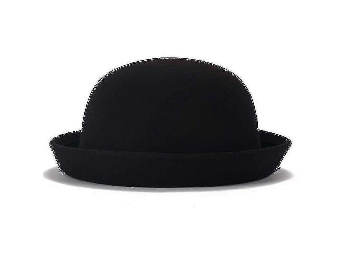 Chapéu Bowler Derby de Lã Feltro para Mulheres Moderno de Cor Solida 54cm Preto