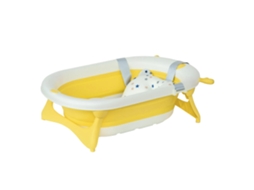 Banheira Para Bebês, Design Acolchoado, Portátil E Dobrável, Padrão Sólido, Amarelo