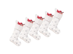 5 Pares De Meias De Natal De Pelúcia Branca Com Lantejoulas Prateadas Para Decoração Familiar Crianças 19 Polegadas