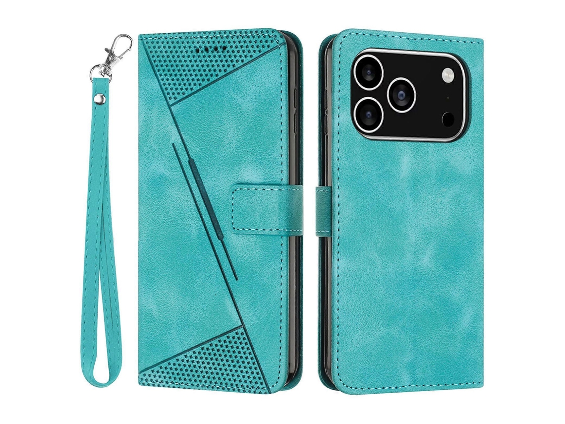 Capa De Couro Com Relevo Triangular Para Iphone 17 Pro, Compatível Com Alça De Mão (green-lingling)
