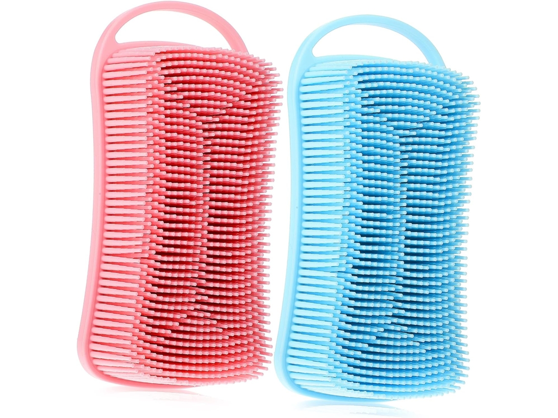 Conjunto De 2 Escovas Corporais Silicone Mikikit Com Pequenas Esponjas Esfoliantes Para Banho E Ducha, Para Lavagem Do